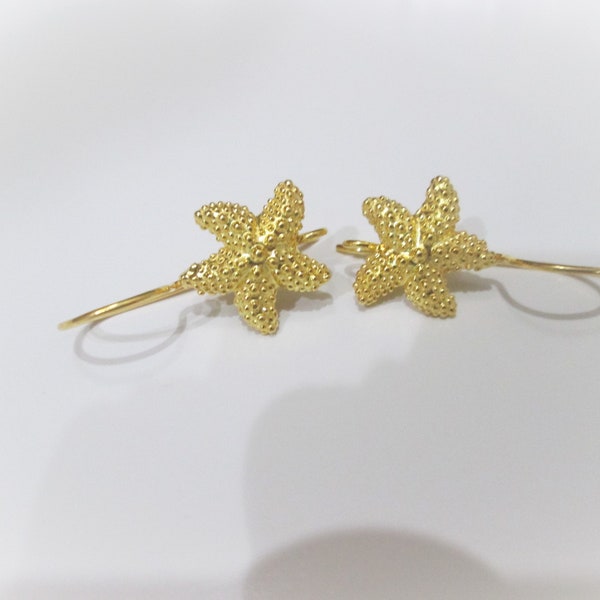 STARFISH EARWIRES !! 24 Karat Yellow Gold Over Sterling Silver ~ Beautifully Textured ~ High End Earring Findings ~ 30 MM ~ Ornate Vermeil