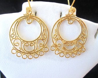 BEYOND STUNNING !! Earring Findings ~ 24 Karat Gold Vermeil Over Sterling Silver ~ Artisan Chandeliers 28 mm ~ Earring Chandeliers