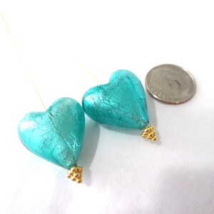 Murano Lamp Work Hearts ~ 20 MM Hearts ~ Gorgeous Beads ~ Flame Worked Art Glass ~ 24K White Gold ~ SEAFOAM GREEN!!