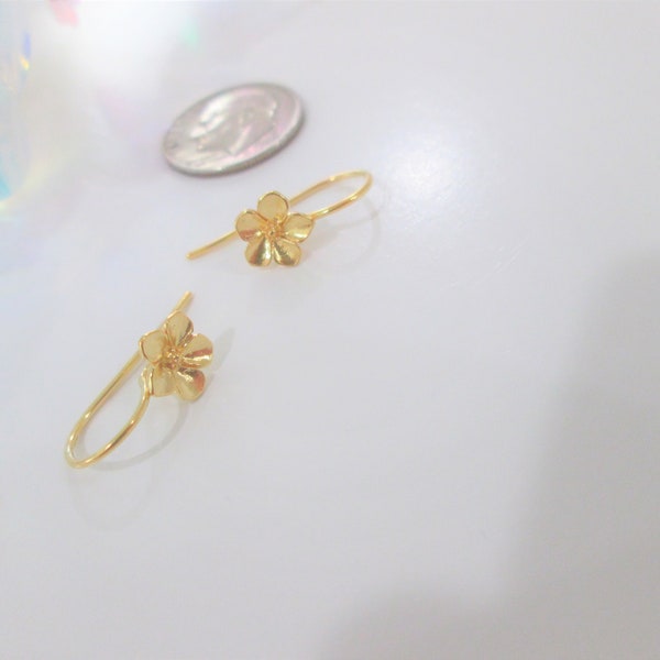FOREVER FLOWERS !!  24 Karat Gold Over Sterling Silver Ear Wires ~ Earrings ~ Floral Design ~ 20 MM ~ One Pair