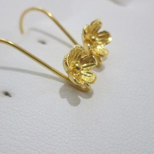 Gold Vermeil Ear Wires ~ 24 Karat Gold Over Sterling Silver ~ Flower Ear Wires ~  One Pair ~ 25 mm ~ MAJESTIC BLOSSOMS !!