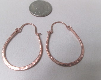 Hammered Hoop Earrings ~ 18 Karat Rose Gold ~ Beautifully Textured ~ Finished Earrings ~ 34 x 25 MM