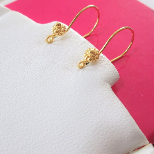 FANCY EARWIRES  !!  Vermeil French Style Ear Wires ~ One Pair ~ 24 Karat Gold Over Sterling Silver Ear Wires ~ Gold Ear Wires 21 MM