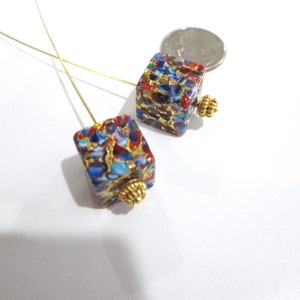 Mosiac Cubes ~ Murano Beads ~ 12 MM ~  Flame Worked Art Glass ~ Multi Color ~ Gold Klimt Mosaic ~ 2 Pieces ~ CHUNKY CUBES !!