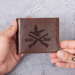 Cartera de cuero como regalo para marido y padre cazador de patos, regalo perfecto para entusiastas de las aves acuáticas, regalo de caza de ciervos para Fisherman Corp, regalo a granel