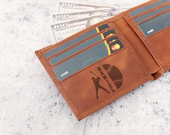 Christmas Leather Sports Wallet for Baseball Fan Player, Personalized Baseball Wallet Gift for Boyfriend, Gift for Men Dad Husband Coach Son