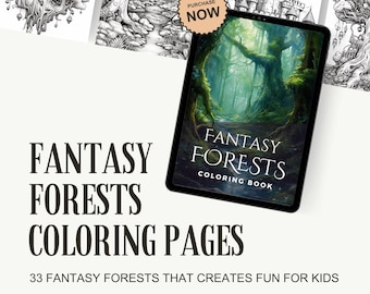 Kids Fantasy Forests Coloring Book, Digital Printable, Magical Forest Coloring Fun, Instant downloads, Kids coloring pages, unique gift idea