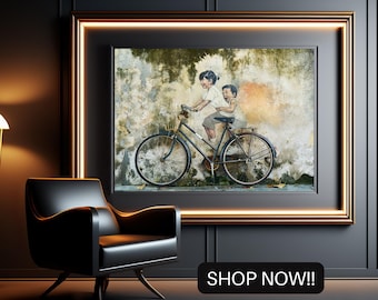 Digital Wall Art, Fun Bicycle Children Illustration for Kids, Vibrant Children on Bicycle Poster, Ideal Nursery Decor Gift, wall decor