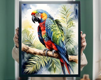 Parrot Wall Art Printable, Vibrant Digital Wall Decor, Tropical Parrot Art for Women, Unique Home Décor Gift, Printable Art Piece, Wall art