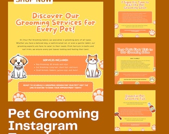 Editable Pet Grooming Instagram Templates, Eye-catching Social Media Posts, Essential for Pet Grooming Pros, editable templates, social post