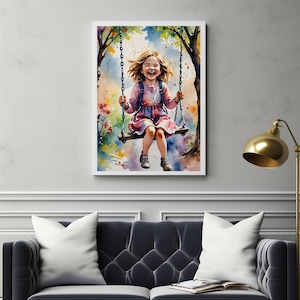 Happy Girl Child Printable Wall Art, Fun & Colorful Wall Art for Kids, Adorable Girl Room Decor Gift, Printable wall art, Digital wall art