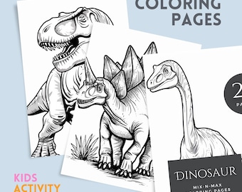 Dinosaur Coloring Book, Kids Activity Book, Printable Dinosaur Coloring Pages, Fun Digital Downloads