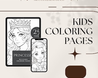 Princesses Coloring Book for Kids, Fun Printable Coloring Pages, Digital Download for Creative Play, Great Birthday Gift, Instant downloads