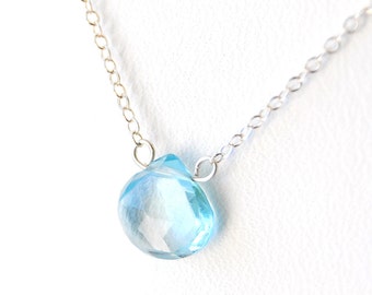 Single-Stone Blue Topaz Necklace, Blue Topaz Gold Necklace, Blue Topaz Silver Necklace