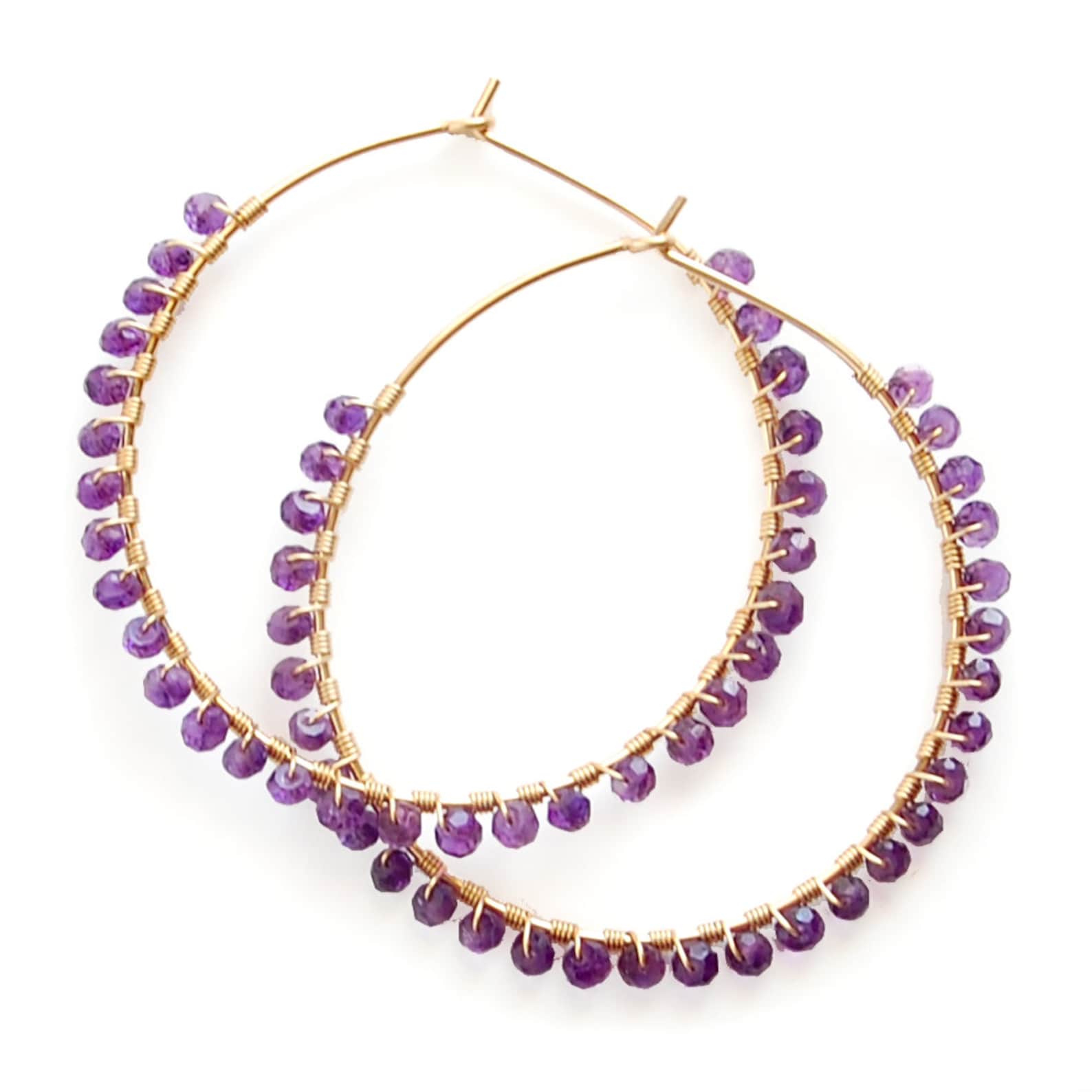 Amethyst Hoop Earrings, Gold Amethyst Hoops, Silver Amethyst Hoops