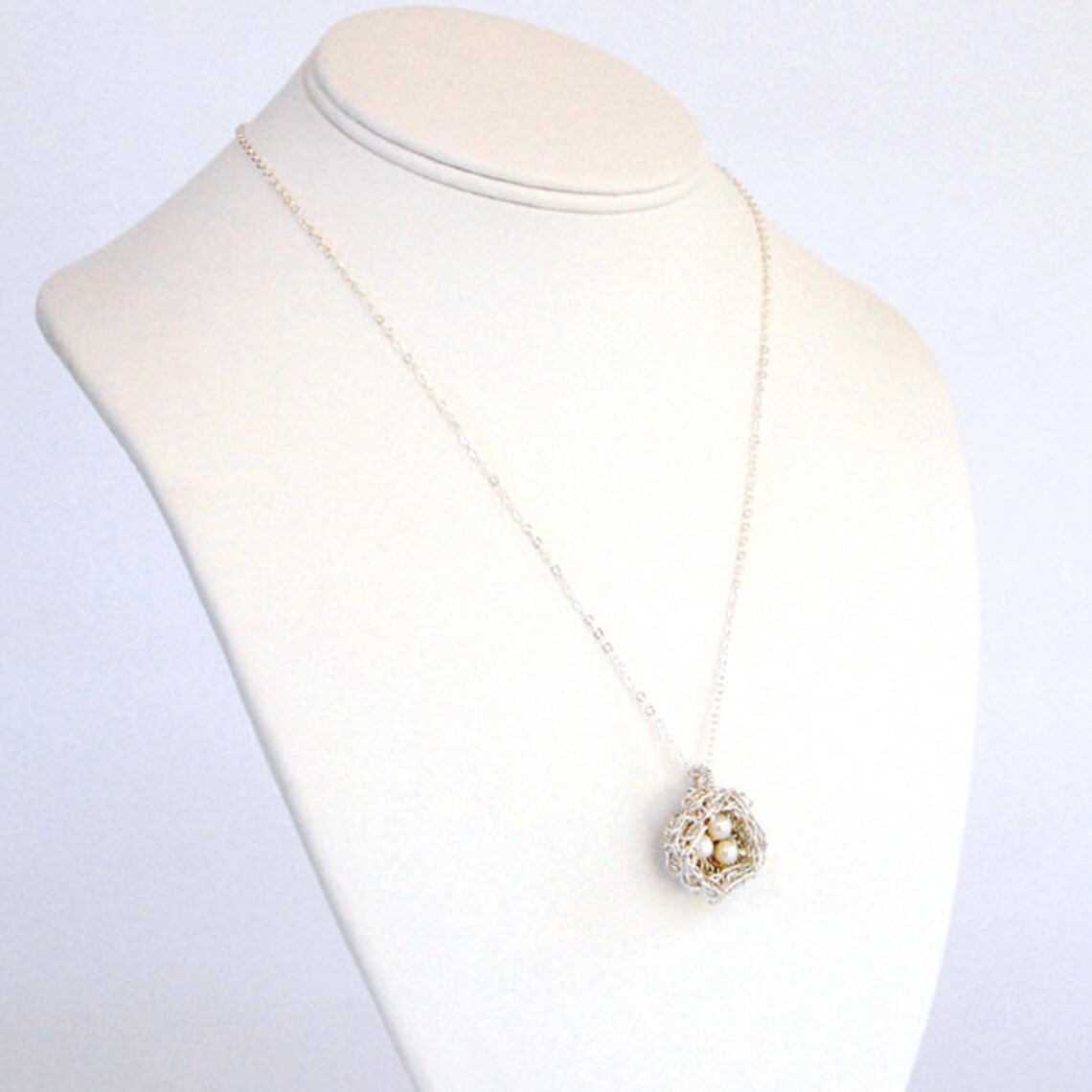 Birds Nest Necklace, Bird Nest Necklace, Silver Birds Nest, Pearl Birds