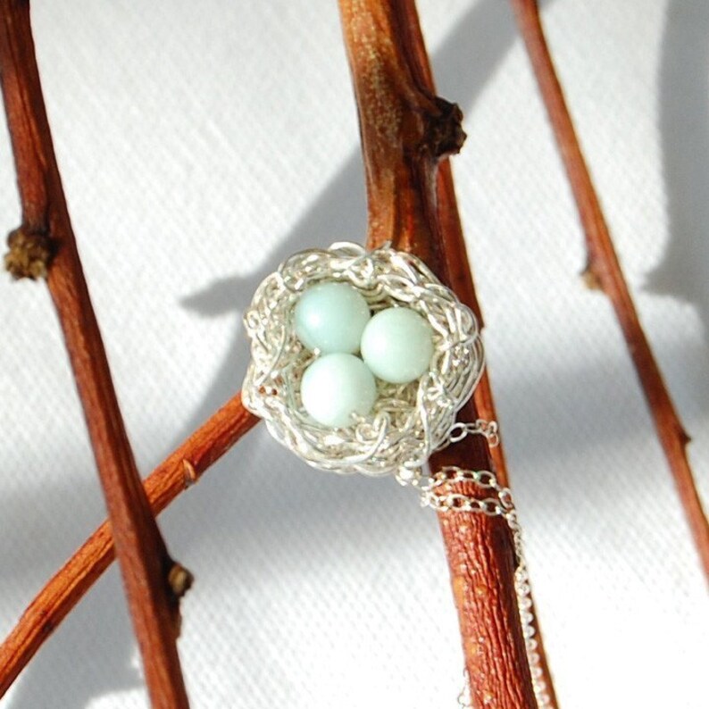 Birds Nest Necklace, Bird Nest Necklace, Silver Birds Nest, Pearl Birds