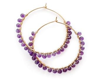 Amethyst Hoop Earrings, Gold Amethyst Hoops, Silver Amethyst Hoops, Gold Amethyst Earrings, Silver Amethyst Earrings