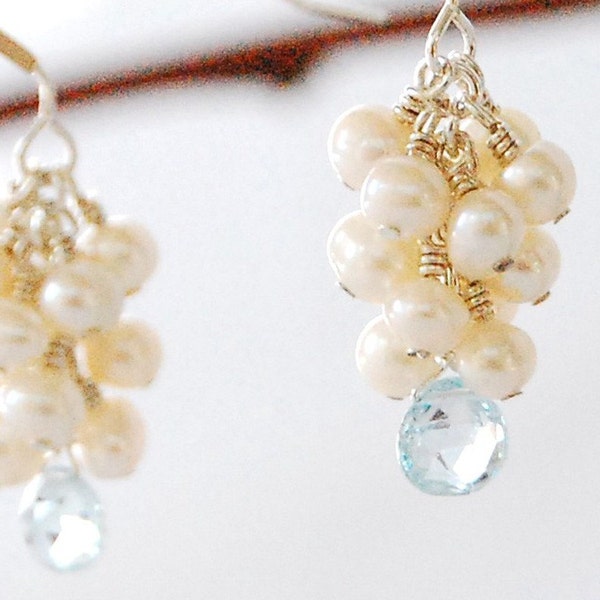 Freshwater Pearl and Blue Topaz Earrings