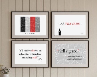 WAARDEBUNDEL Vierdelige print - Shades of Magic - Darker Shade of Magic - Kell Maresh - ve Schwab - Book nerd - Wall Art - Digitale download -