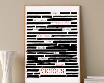 Print - Villains - Vicious - Victor Vale - Dark Academia - V e Schwab - Book nerd - Wall Art - Digital Download - Decor Gift Booklover