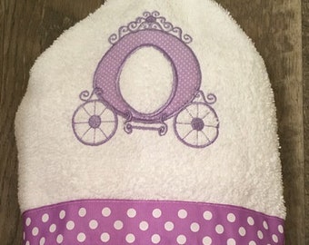 Princess Carriage Hooded Bath Towel for Girls 4+/ 2 color choices- bath, pool, beach- personalization- LAST ONES!