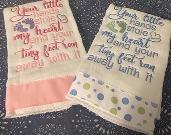 Your Little Hands Stole Our Heart - Cloth Diaper Burp Cloth- boy or girl - baby shower gift- no personalization