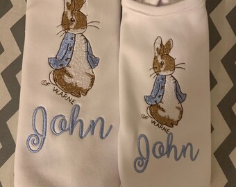 Peter Rabbit / Beatrix Potter bib and burp cloth set - personalized