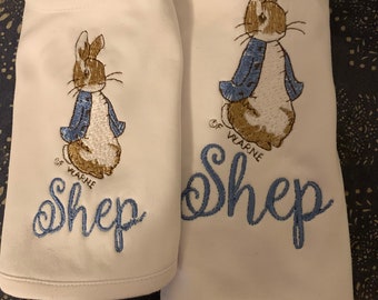 Peter Rabbit / Beatrix Potter bib and burp cloth set - personalized