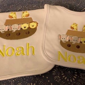Noah&#39;s Ark Bib and Burp Set - Baby Boy Shower Gift - Personalized