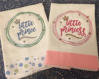 Little Prince or Little Princess embroidered burp cloth - no personalization