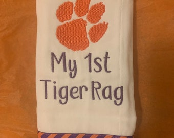 My First Tiger Rag baby burp cloth gift - Clemson fans!!!