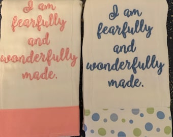 I Am Fearfully and Wonderfully Made - cloth diaper burp cloths - boy or girl- baby shower gift