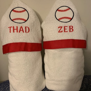 Baseball Applique Hooded Towel for sizes NB-3 and 4+/ Personalized
