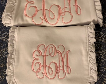 Ruffled Bib and Burp Set with Monogram - ultimate Southern Belle baby gift