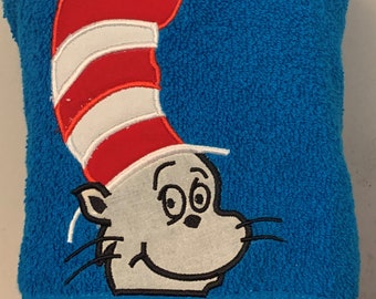 The Cat in the Hat "Peek a Boo" Hooded Towel - size 4+ ONLY- bath, pool, beach - personalized