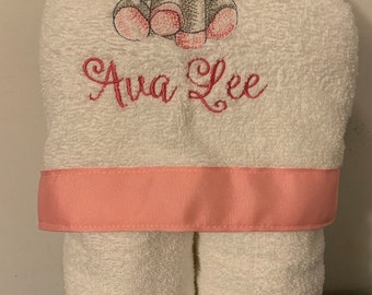 Elle the Elephant Hooded Bath Towels - Girl or Boy - NB-3 and 4+ Personalized, bath, pool, beach