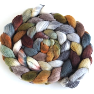 Rambouillet Wool Hand Spinner&#39;s Roving - Hand Painted Colorway, Pebbles and Dirt