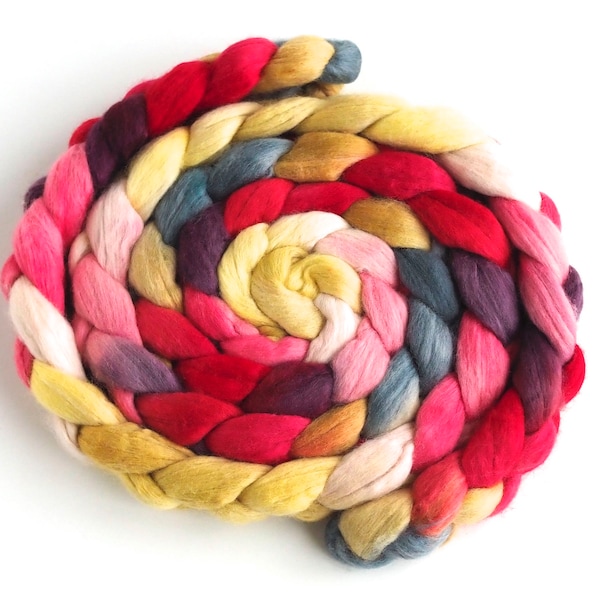 Organic Merino Wool, Hand Spinning Roving - Hand Dyed, Hand-Painted, Tuesdays at Three