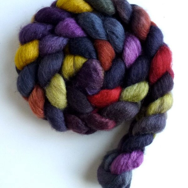 Mixed BFL/ Silk Roving - Hand Painted Spinning or Felting Fiber, Dark Spirit
