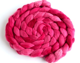 Organic Merino Wool, Hand Spinning Roving - Hand Dyed, Hand-Painted, Sly Pinks