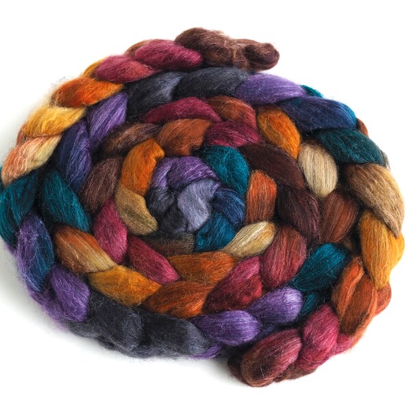 Polwarth/Silk Roving - Handpainted Spinning or Felting Fiber, African Sunset