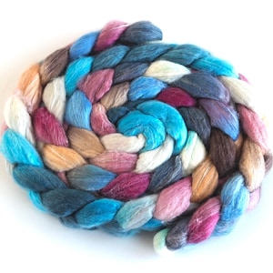Superfine Merino/Silk Roving - Handpainted Spinning or Felting Fiber, 4 Ounces, Frozen in Time