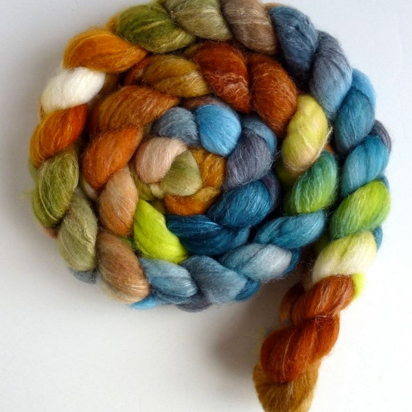 Merino/ Superwash Merino/ Silk Roving (Top) - Handpainted Spinning or Felting Fiber, Amber Waves