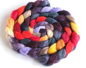 Merino americano/Fibra de seda cultivada (parte superior) - Fibra para hilar o fieltrar pintada a mano, comienza de nuevo