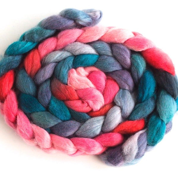 Medium Finn Wool Hand Spinning Roving, Hand Painted Colorway, Drowsy Pinks