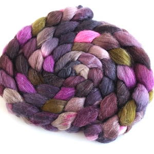 Polwarth/Silk Roving - Handpainted Spinning or Felting Fiber, Tulips in the Dark