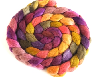 Corriedale Wool Roving - Hand Dyed Spinning and Felting Fiber, Pumpkin Lights