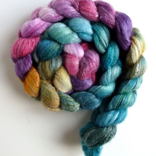 Merino/ Bamboo/ Silk Roving (Top) - Handpainted Spinning or Felting Fiber, Radicchio