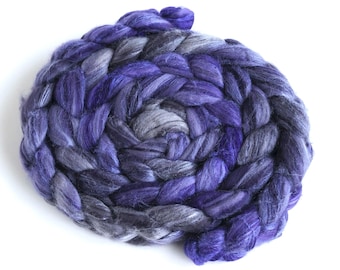 Merino/Superwash Merino/Silk Roving - Handpainted Spinning Fiber, 4 ounces, Dusk Violet